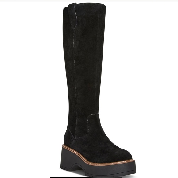 Aqua College Gina Black Suede Leather Boots, Tall Knee High, Size 9.5 M - Picture 3 of 16